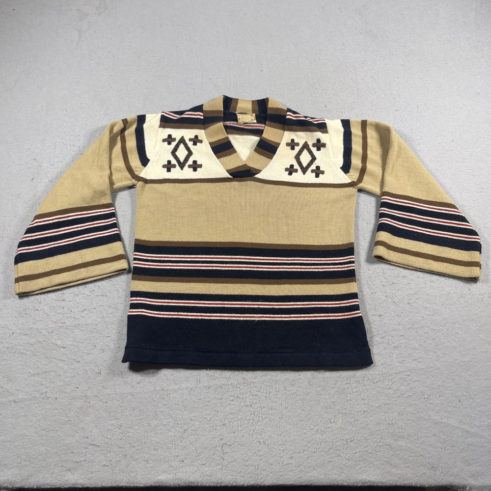 Vintage Donkenny Sweater Women Medium Beige Knit Sweater Aztec Bell Sleeve‎ 70s